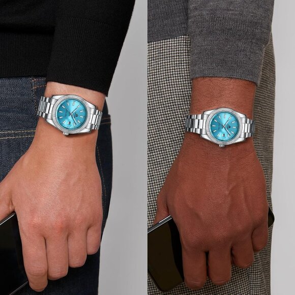 ⚡silver Light Blue Waterproof Analog Quartz Watch Men's Wrist Fashion Casual - Picture 6 of 14